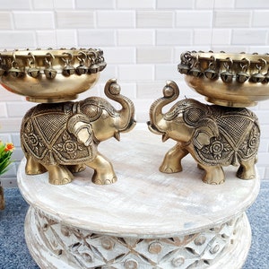 Elegant Brass Elephant Urli with Bells set of 2