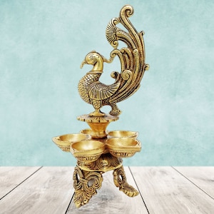 MohanJodero Elegant Brass Handicraft Brass Wall Hanging/Wall Decor Peacock Diya Stand
