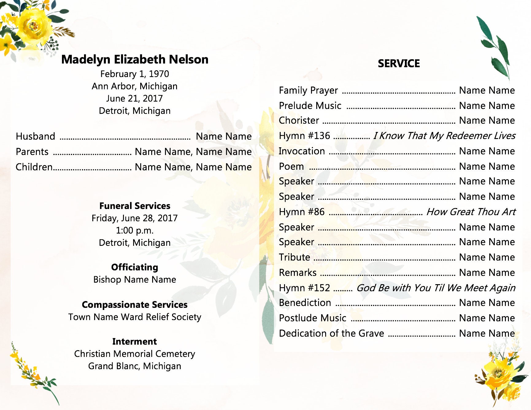 LDS Funeral Program Template Celebration of Life the Church of Jesus LDS Funeral Program Template Celebration of Life the Church of Jesus