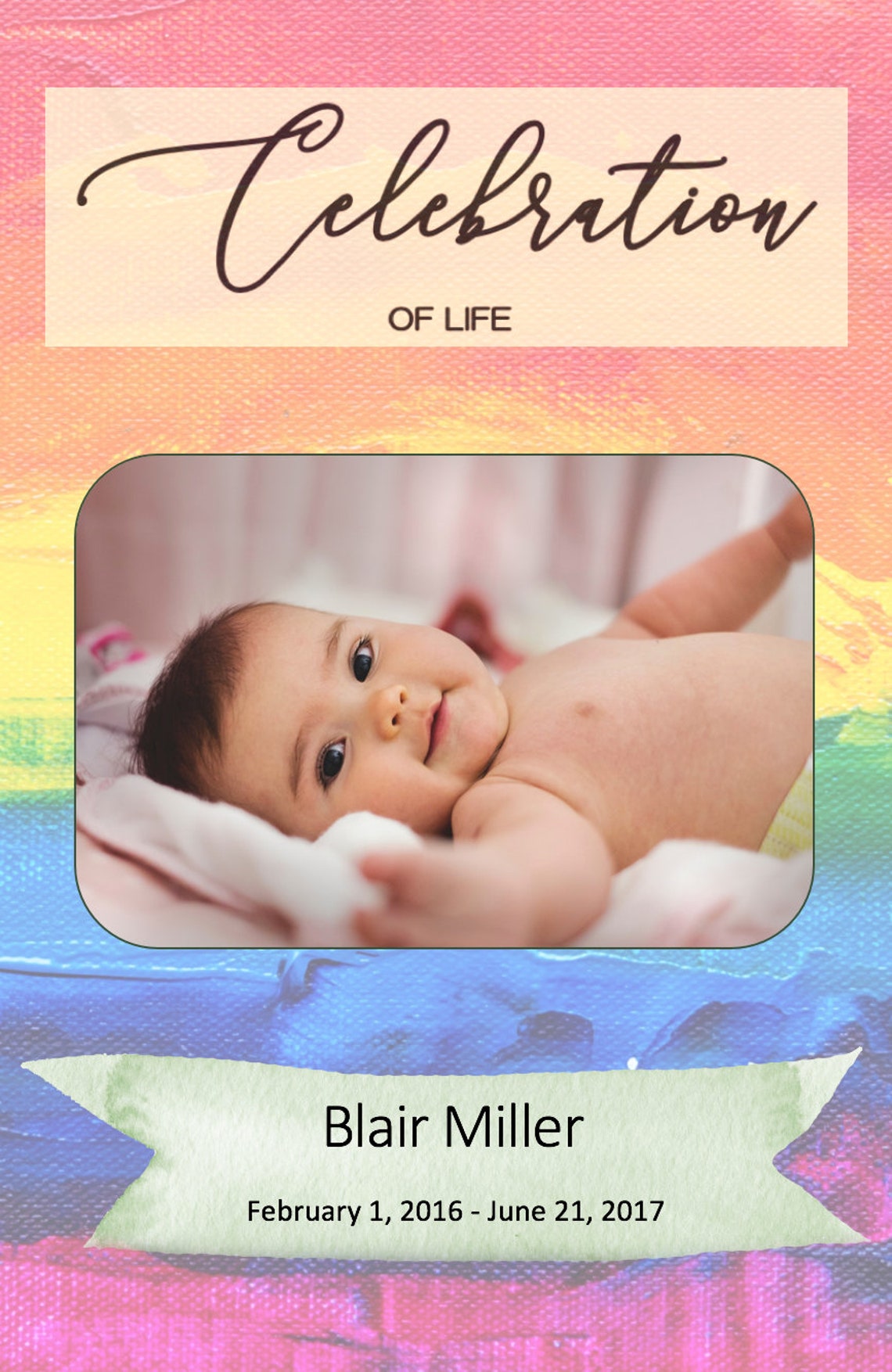Rainbow Funeral Program Template Microsoft Word Rainbow Baby Colorful Funeral Template Printable ...