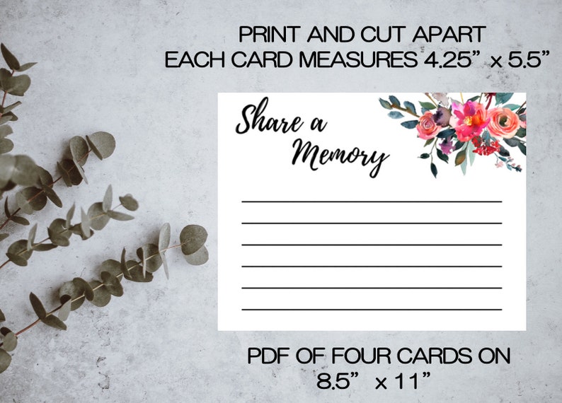 Share a Memory Cards Memorial Service Printable Funeral Etsy