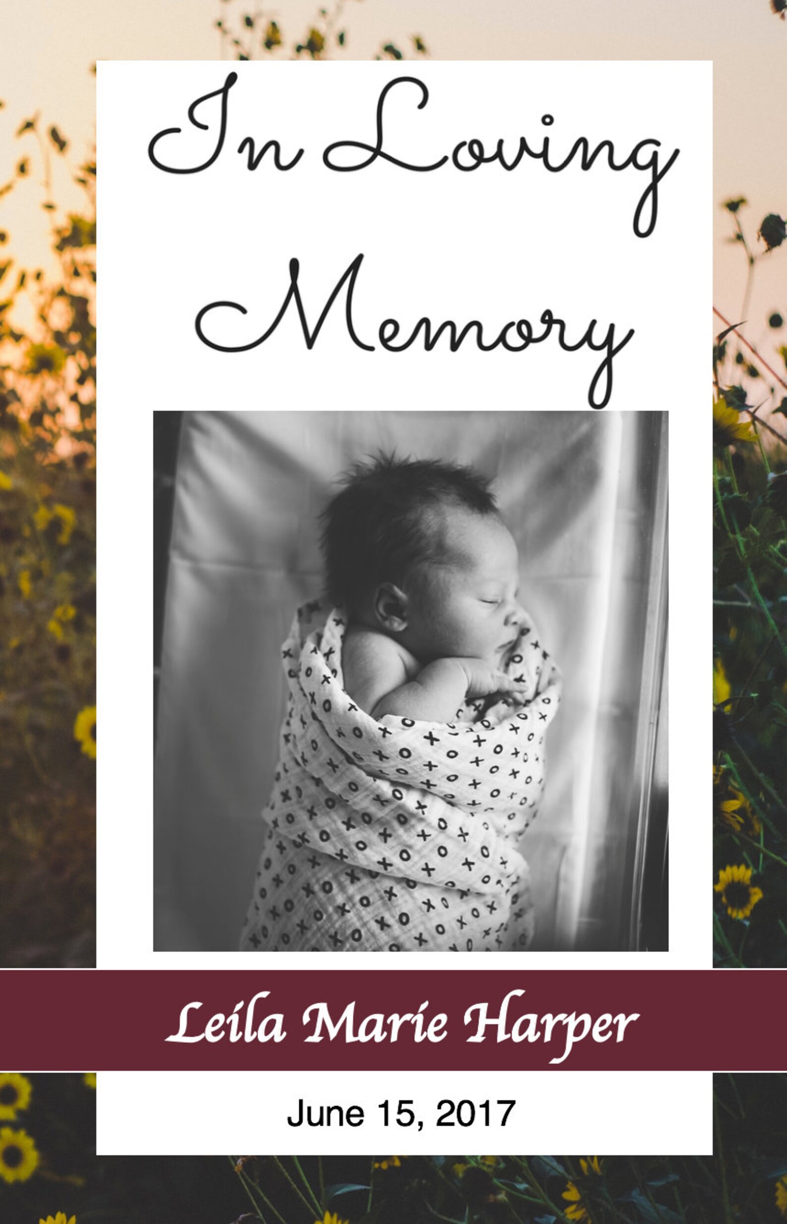 Yellow Flowers Funeral Program Template Funeral for Baby Stillborn