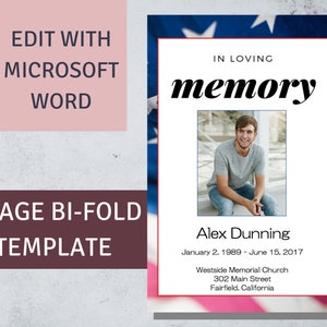 Patriotic Funeral Program Template American Flag 8 Page Program Celebration of Life Army Military Navy Air Force Veteran Memorial Service