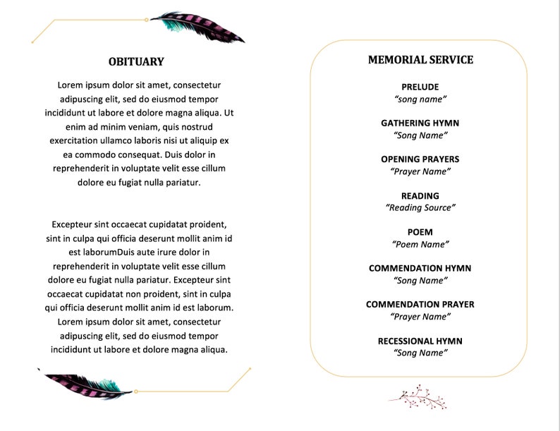 Child Funeral Program Template Turquoise and Purple Feather Memorial Program for Kid Template Life Celebration of Life Program Template