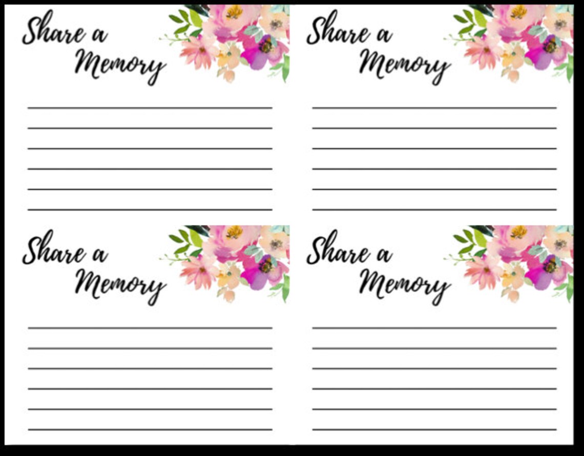 Share a Memory Cards Memorial Service Printable Funeral Boho Floral