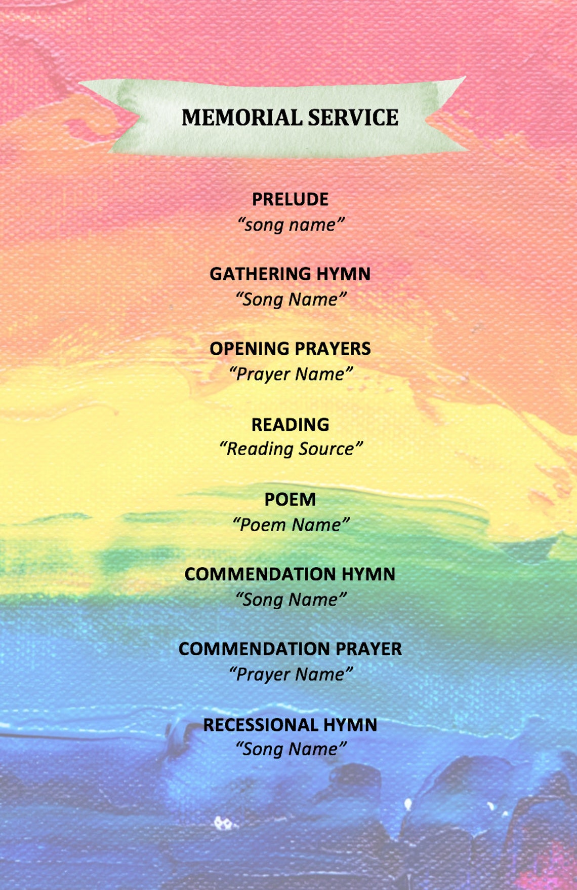Rainbow Funeral Program Template Microsoft Word Rainbow Baby Colorful Funeral Template Printable ...