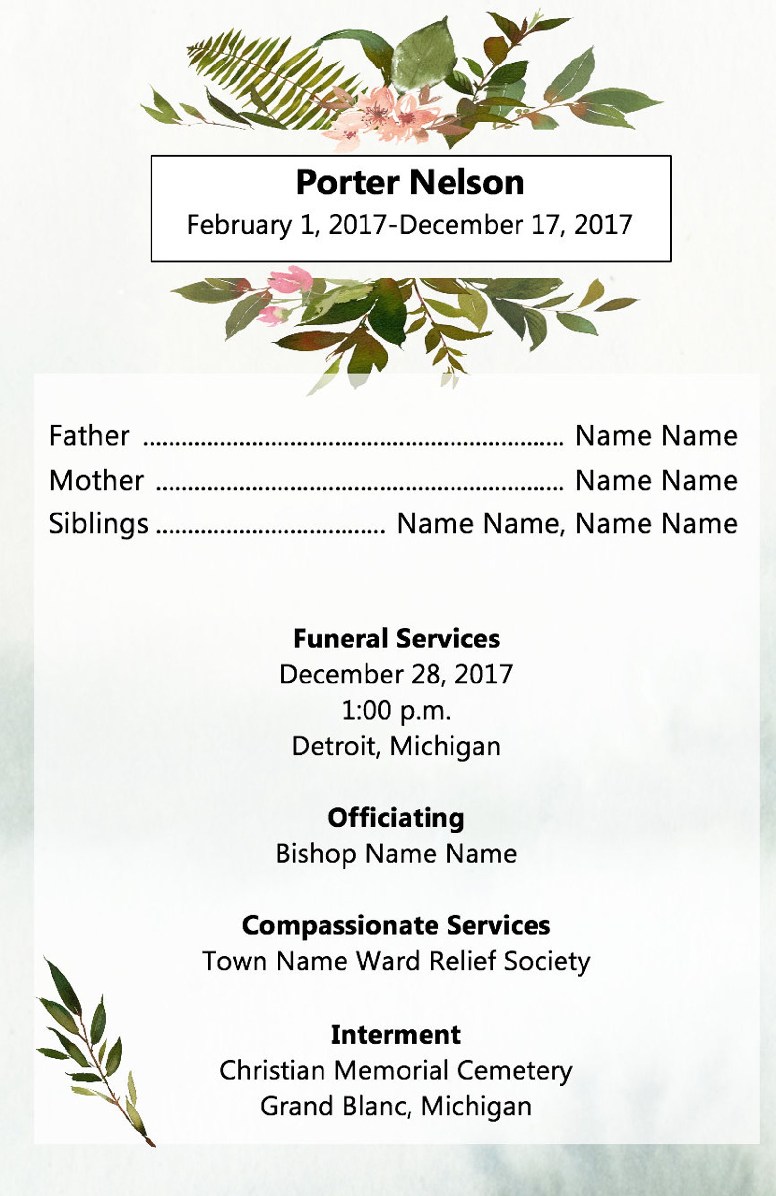 LDS Infant Funeral Program Template Baby Memorial Service Life LDS Infant Funeral Program Template Baby Memorial Service Life