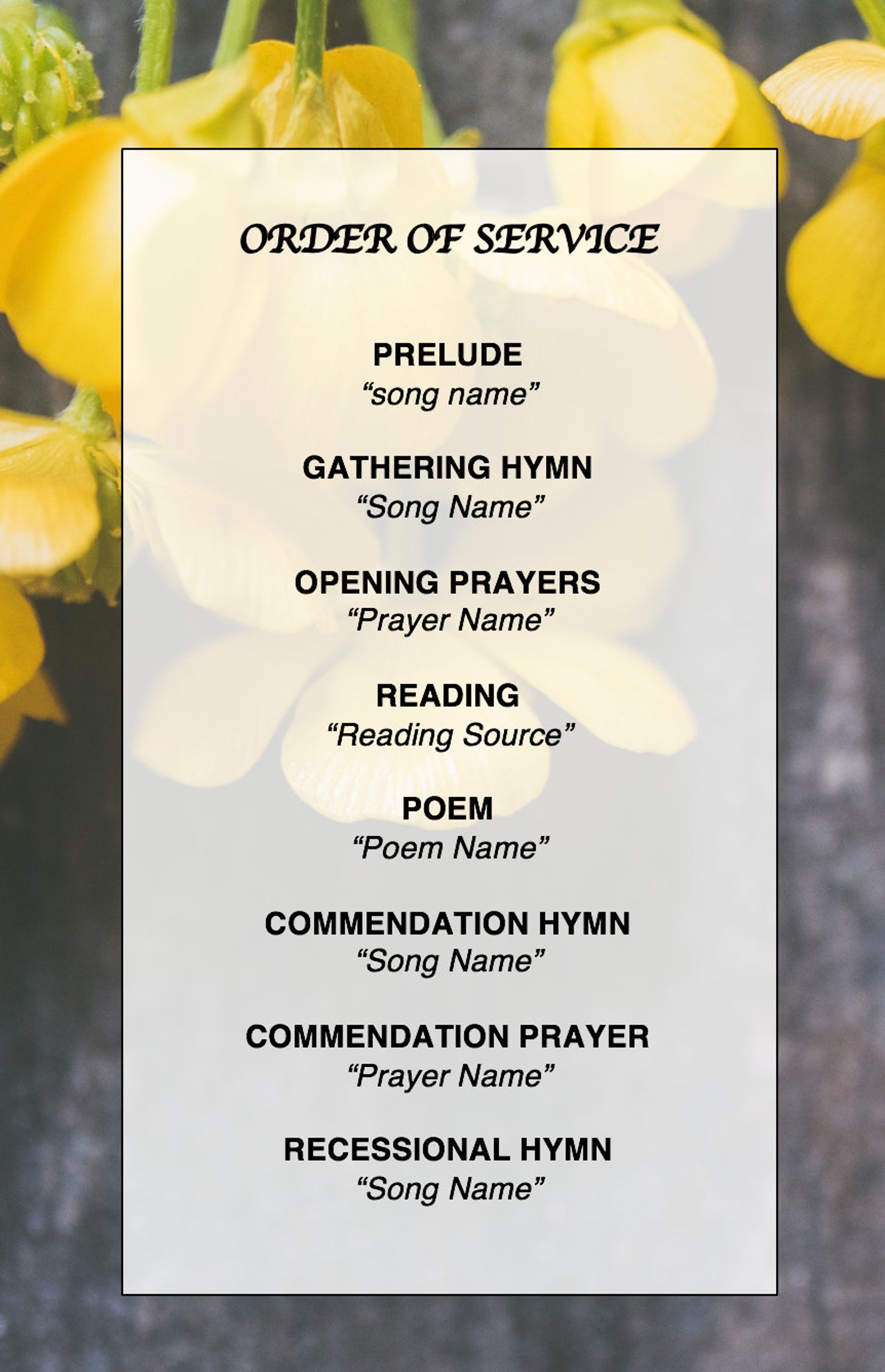 Yellow Flowers Funeral Program Template Funeral for Baby Stillborn ...