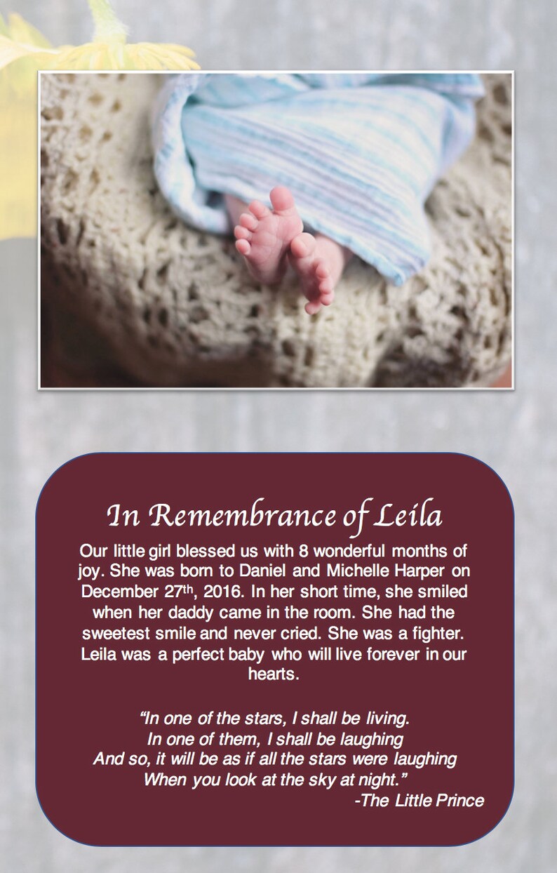 Yellow Flowers Funeral Program Template Funeral for Baby Stillborn