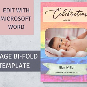 Rainbow Funeral Program Template Microsoft Word Rainbow Baby Colorful Funeral Template Printable Obituary Memorial Service Program Template