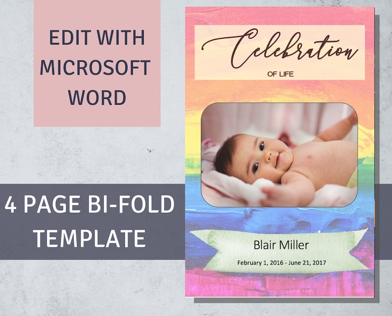 Rainbow Funeral Program Template Microsoft Word Rainbow Baby Colorful ...