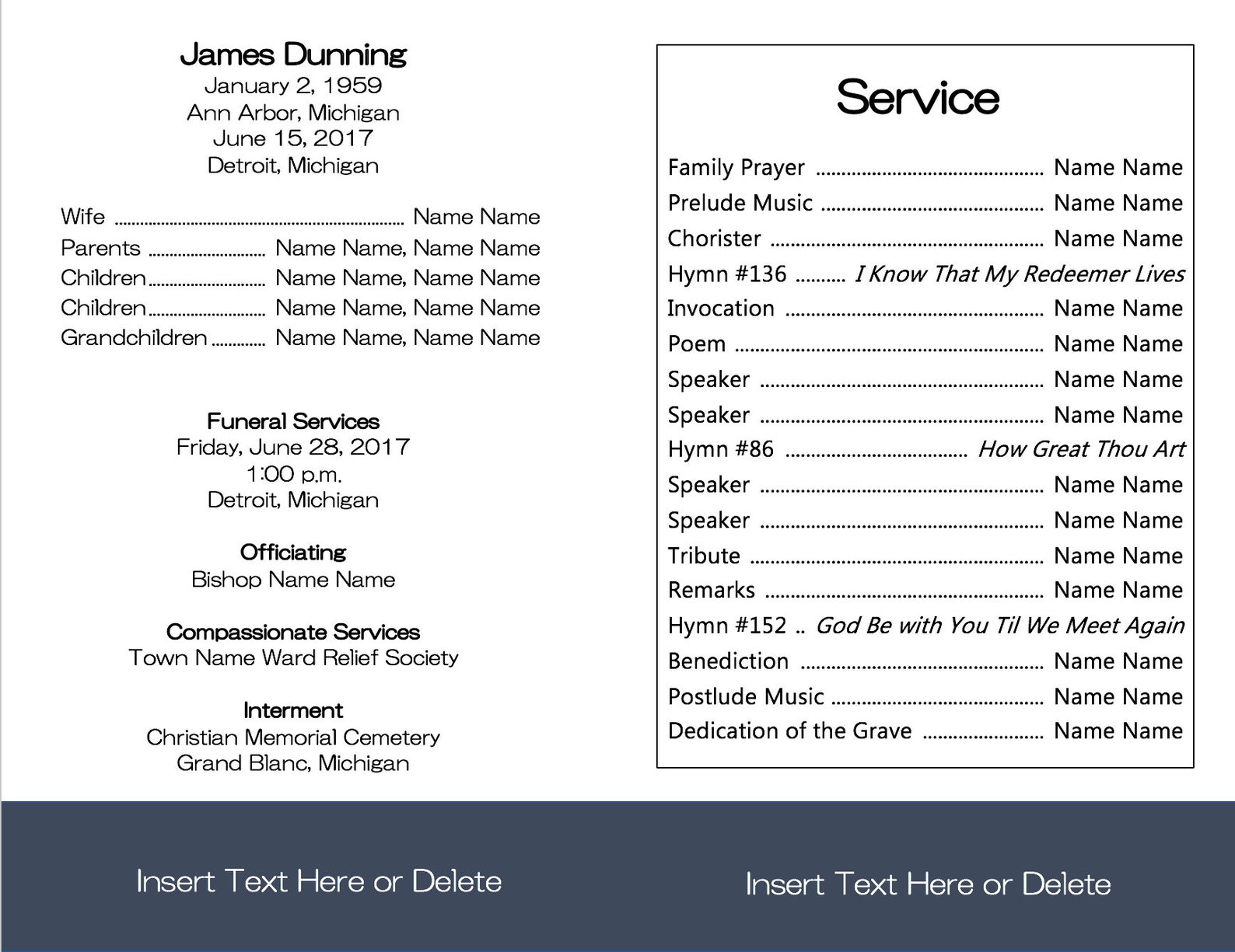 LDS Funeral Program Template for Man Blue Minimal Editable Etsy