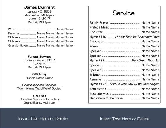 Lds Funeral Program Template For Man Blue Minimal Editable Etsy