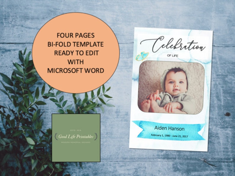 Baby Funeral Program Template Word Watercolor Animals