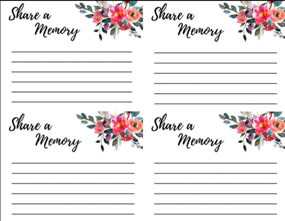 Share a Memory Cards Memorial Service Printable Funeral Etsy