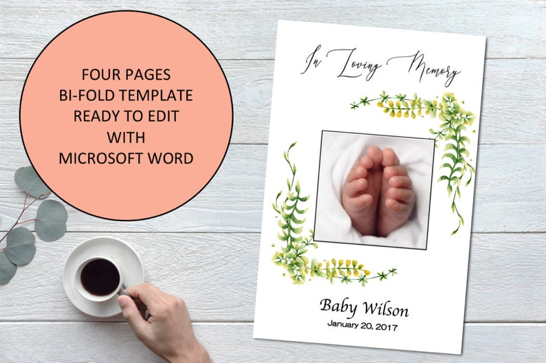 Funeral Program Template Watercolor Greenery Funeral Miscarriage ...