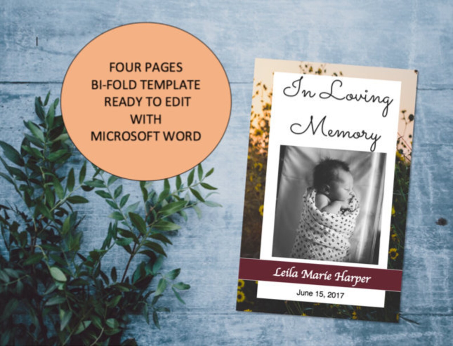 Yellow Flowers Funeral Program Template Funeral for Baby Stillborn