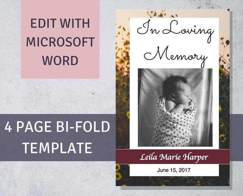 Yellow Flowers Funeral Program Template Funeral for Baby Stillborn