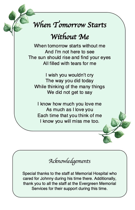 Funeral Program Template Greenery Template Funeral Service Etsy