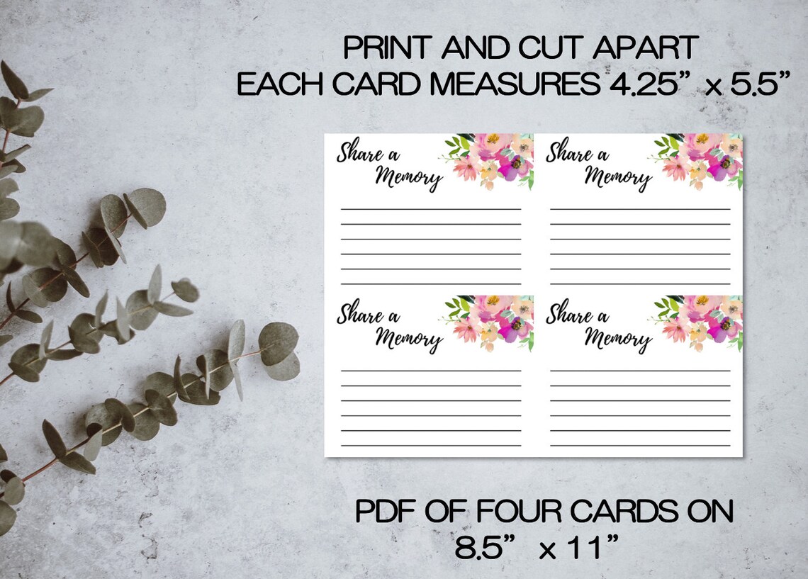 Share a Memory Cards Memorial Service Printable Funeral Boho Floral