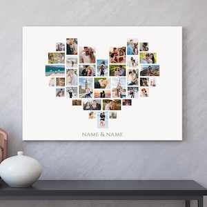 Personalised Heart Photo Collage On Canvas Print, Love Heart Photo Collage, Heart Shaped Collage, Heart Collage, Photo Gift, Home Wall Decor