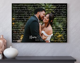 Custom Personalised Wedding Song Lyrics With Photo Canvas Print, First Dance Favourite Song Canvas Print, Anniversary Gift, Wedding Gift