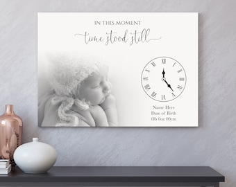 Personalised In This Moment Time Stood Still Canvas Print, In These Moments Time Stood Still, Baby Birth Details, Nursery Wall Art