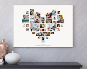 Personalised Heart Photo Collage On Canvas Print, Love Heart Photo Collage, Heart Shaped Collage, Heart Collage, Photo Gift, Home Wall Decor