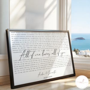 Personalised Song Lyrics Wall Art, Song Lyrics Print, Wedding Song Lyrics Print, First Dance Song, Wedding Anniversary Gift, Wedding Gift