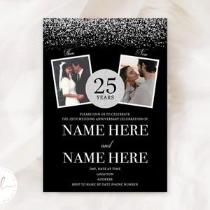 Personalised Printed Then and Now 25th Wedding Anniversary Invitations, Silver Anniversary Invitations, 25th Wedding Anniversary Invites
