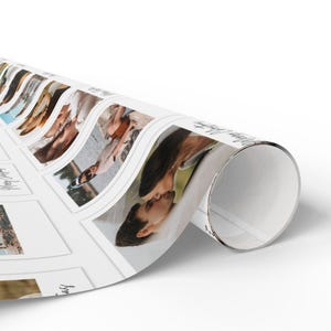 May include: Rolled-up white photo paper featuring a series of printed photographs. The photos depict couples in various poses, with a focus on romantic moments. The paper is curled, revealing the glossy surface and the images.