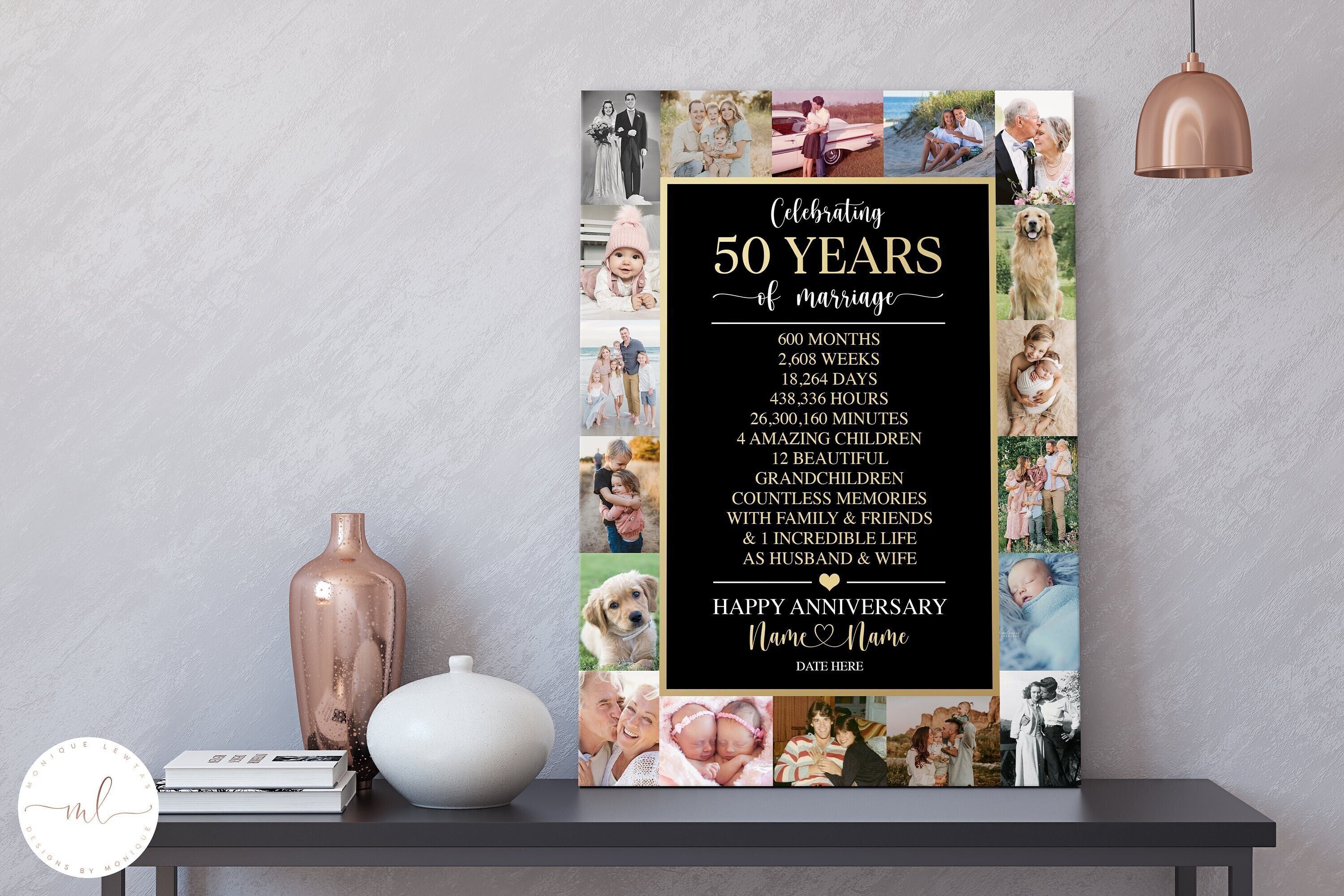 Personalised 50th Wedding Anniversary Canvas Print, Golden Wedding Anniversary, Gift For Parents, Couple Gift, Photo Gift, Grandparents Gift