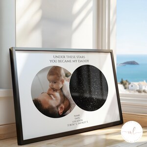 Personalised Father's Day Star Map With Photo, The Day You Became My Dad Custom Star Map, Night Sky By Date, Gift For Dad, Constellation Map