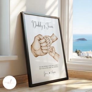 Personalised Daddy&#39;s Team Fist Bump Print, Father and 1-5 Children Family Hands Print, Father&#39;s Day Gift, Gift For Dad, Family Team Print