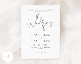 Personalised Printed Wedding Invitation, Black & White Wedding Invitation, Minimal Simple Wedding Invitation, Modern Wedding, Wedding Invite