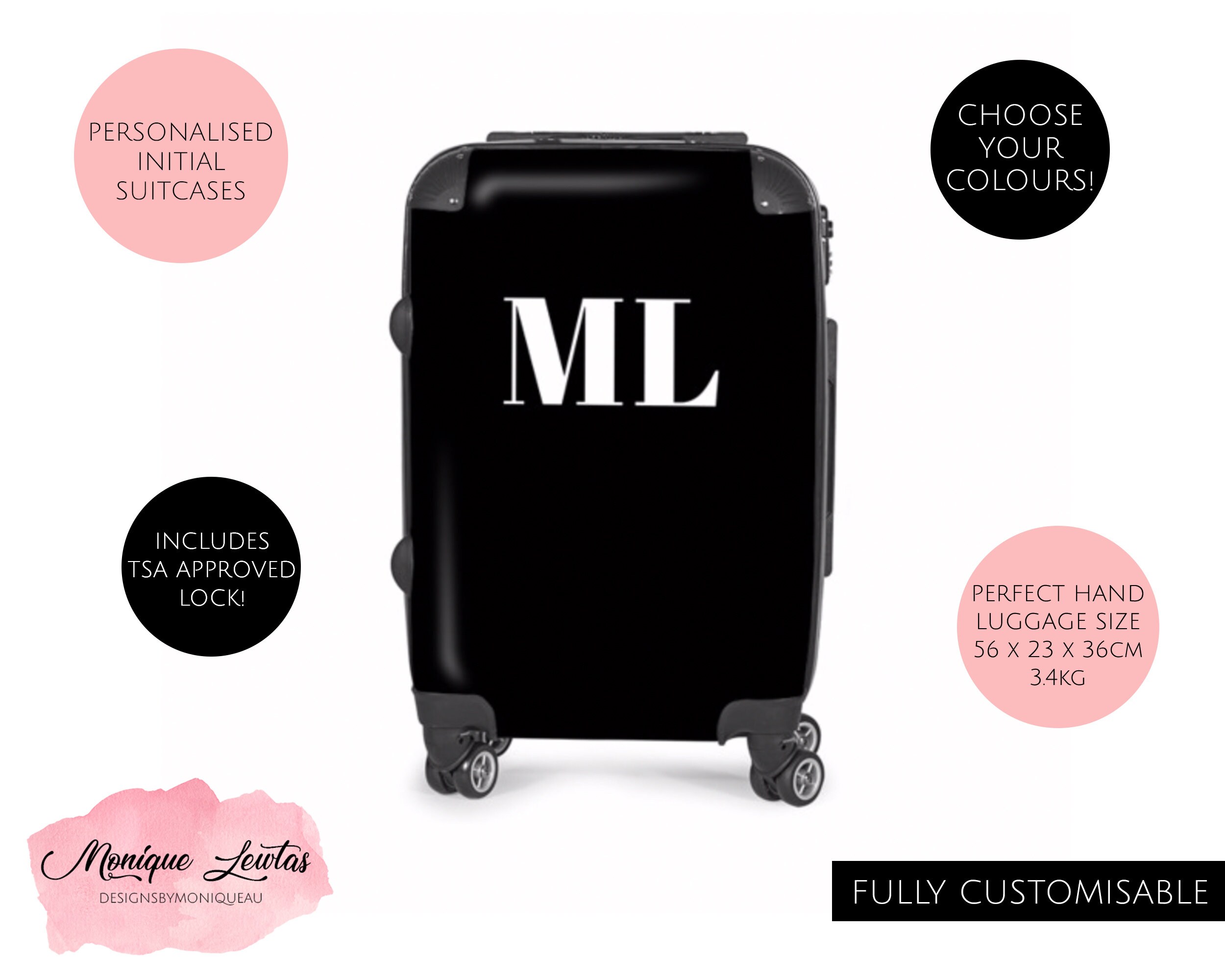 Personalised Name Initials Suitcase Monogram Suitcase Hand Etsy