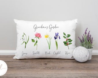 Custom Grandma's Garden Pillow, Personalised Birthflower Pillow, Grandma's Garden Pillow with Grandkids, Gift For Grandma, Gardening Gift