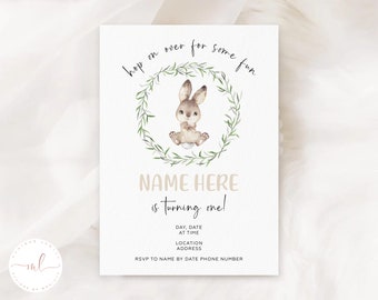 Printed Personalised Gender Neutral Easter Bunny Rabbit First Birthday Invitation, Some Bunny Is Turning One, Kids Easter Birthday Invite