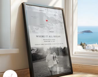 Personalised Where It All Began Map With Photo Print, Wedding Anniversary Gift, Custom Map, Where We Met, Valentine's Gift, Our First Date