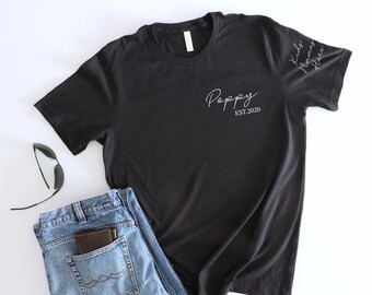 Custom Poppy Established T-Shirt With Grandchildren's Names, Personalised Poppy T-Shirt, Poppy T-Shirt,  Father's Day Gift, Gift For Poppy