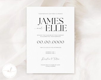 Personalised Printed Modern Minimal Wedding Invitation, Minimal Wedding Invite, Simple Wedding Invite, Wedding Invitation, Wedding Invite