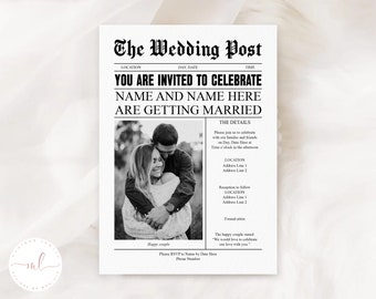 Printed Wedding Newspaper Invitation, Wedding Newspaper Invite, Unique Wedding Invitation, Save The Date Invitations, Wedding Invitations