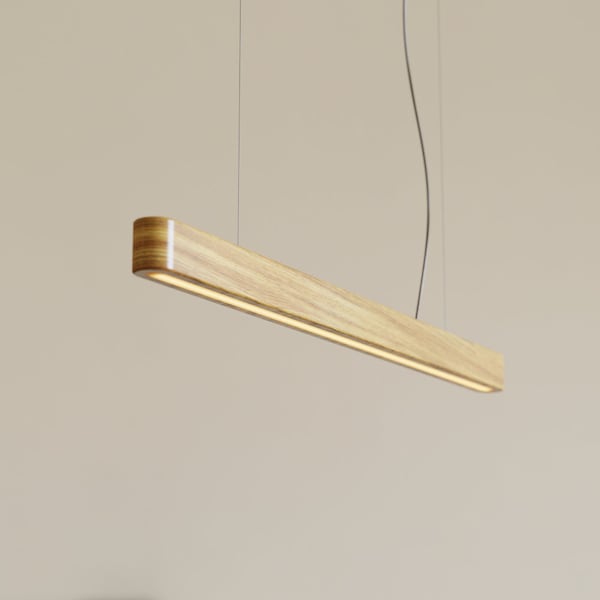 Wooden Linear Beam LED Lamp, Hanging Wooden Lamp, Handmade Dining Lamp, Rectangle LED Chandelier