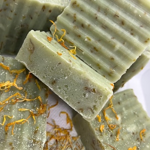 French Green Clay Soap with Aloe Vera- Detoxifying , Soothing Natural Bar, Gentle for Sensitive Skin, Handmade Vegan Skincare cleanser.