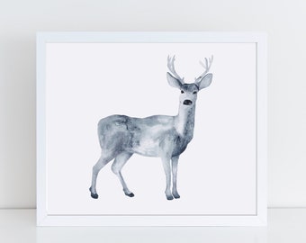 Blue Gray Deer Spirit Watercolor Giclee Art Print