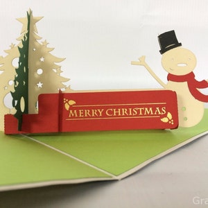 Albero di Natale pupazzo di neve GreenPresent Pop Up Kirigiami 3D carte Handmade uniqe compleanno, matrimonio, battesimo, anniversario, festa del papà,