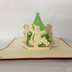 Kerst dansen Santa Claus Pop Up Kirigiami 3D kaarten handgemaakte uniqe verjaardag, bruiloft, Baby shower, verjaardag, Vaderdag
