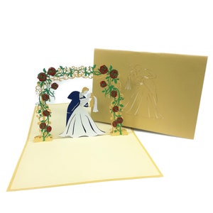 Floral arc or mariage Pop Up Kirigiami 3D cartes fait main uniqe anniversaire, mariage, Baby shower, anniversaire, fête des pères,