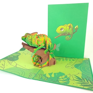 Cameleon Pop-up Kirigiami 3D-kaarten Handgemaakte unieke verjaardag, bruiloft, babyshower, jubileum, vaderdag