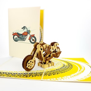 Motorbike Car Pop Up Kirigiami 3D Cards Ręcznie robione unikatowe Urodziny, Ślub, Baby shower, rocznica, Dzień Ojca, Dzień Matki